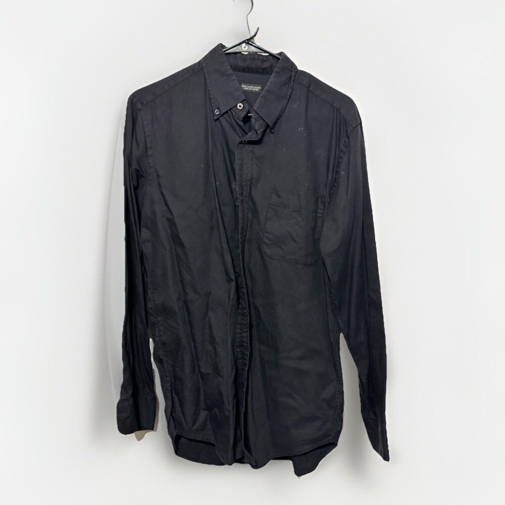 Men’s Black Fine Cloth Shirt Button Down Collar Pocket Extra Fine Cotton M